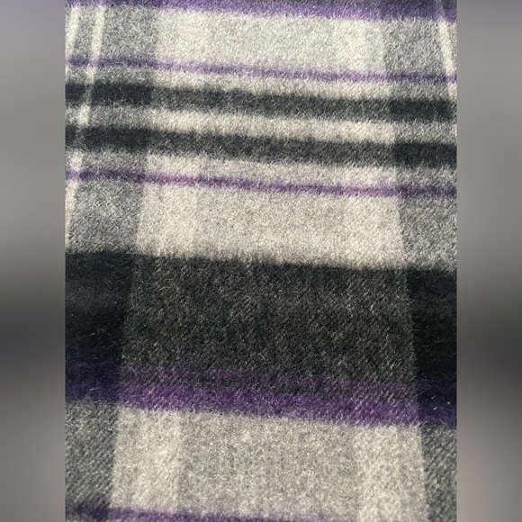 Burberry Pattern Scarf Women Warm Cashmere Wool Size 68x11.75 Shawl Cape Purple - Picture 3 of 3